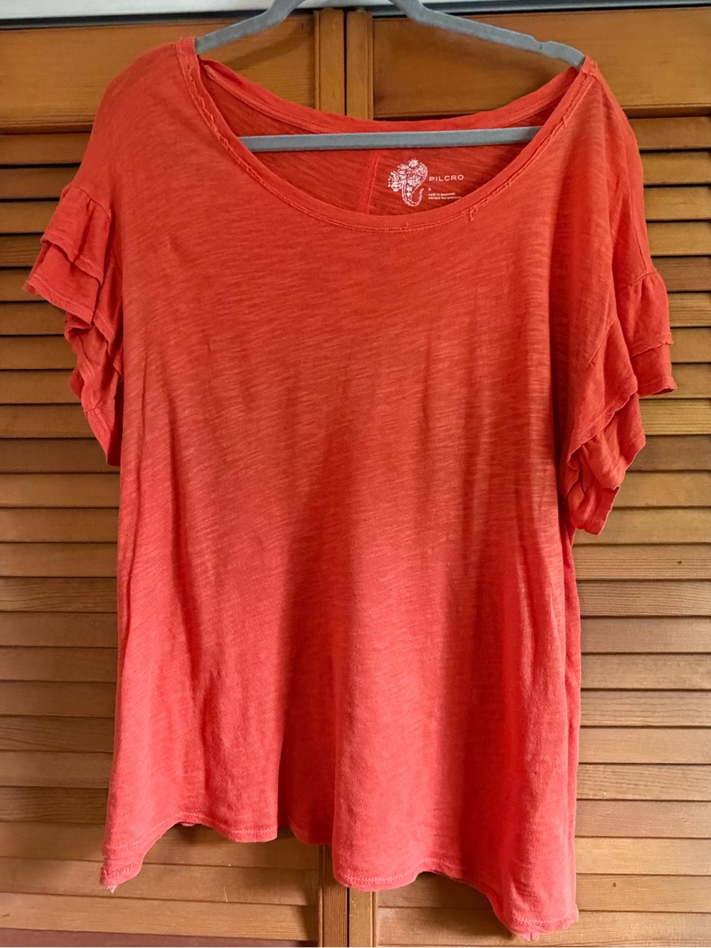 Pilcro Anthropologie Coral Ruffle Sleeve Cotton Top S